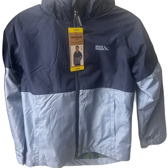 NWT Eddie Bauer Kids Navy and Light Blue Raincoat 3-in-1 Lightweight Jacket - Picture 2 of 16